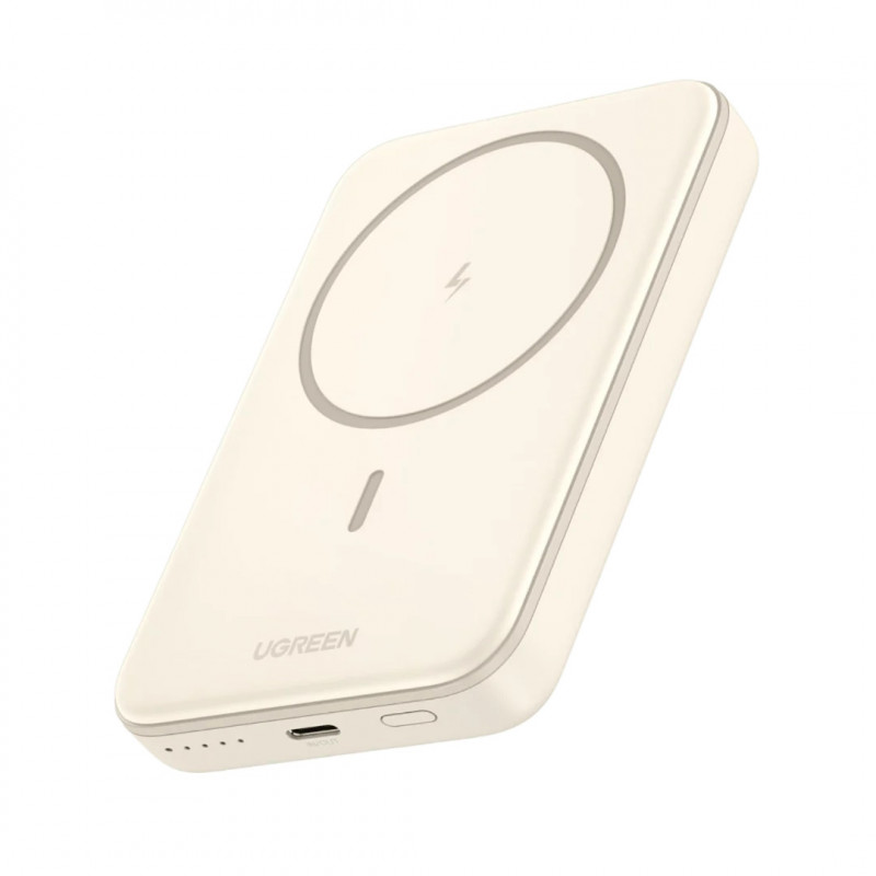 Baterie externă UGREEN PB561, 10000 mAh, PD 3.0 20 W, Qi 15 W, încărcare wireless magnetică, lumini LED, USB-C, alb