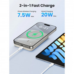 Baterie externă UGREEN PB561, 10000 mAh, PD 3.0 20 W, Qi 15 W, încărcare wireless magnetică, lumini LED, USB-C, alb