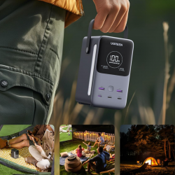 Baterie externa UGREEN PB770, 48 000 mAh, 300 W, LiFePO4, USB-C/A, Lumina LED cu moduri, Maner, Gri