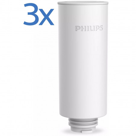 Filtru de rezervă pentru filtrul de apă instant Philips AWP225/58, 3 buc., Micro X-Clean, fibre de cărbune activ, îmbunătățește gustul și reduce clorul, pesticidele și plumbul, alb
