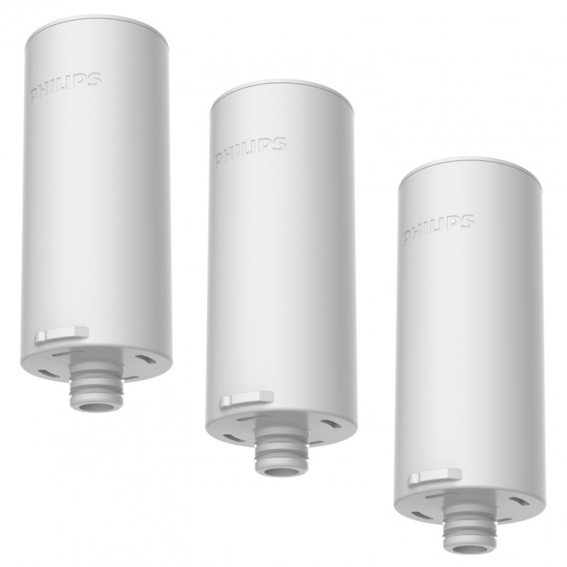Filtru de rezervă pentru filtrul de apă instant Philips AWP225/58, 3 buc., Micro X-Clean, fibre de cărbune activ, îmbunătățește gustul și reduce clorul, pesticidele și plumbul, alb