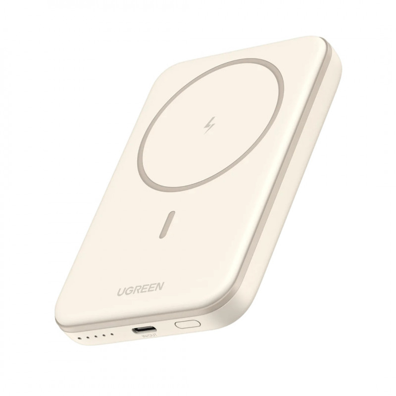 Baterie externă UGREEN PB560, 5000 mAh, PD 3.0 20 W, Qi 7,5 W, încărcare wireless magnetică, lumini LED, USB-C, alb