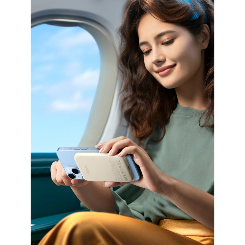 Baterie externă UGREEN PB560, 5000 mAh, PD 3.0 20 W, Qi 7,5 W, încărcare wireless magnetică, lumini LED, USB-C, alb