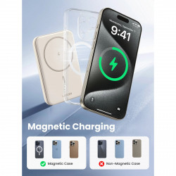 Baterie externă UGREEN PB560, 5000 mAh, PD 3.0 20 W, Qi 7,5 W, încărcare wireless magnetică, lumini LED, USB-C, alb