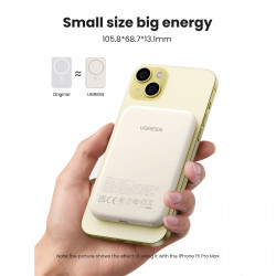 Baterie externă UGREEN PB560, 5000 mAh, PD 3.0 20 W, Qi 7,5 W, încărcare wireless magnetică, lumini LED, USB-C, alb