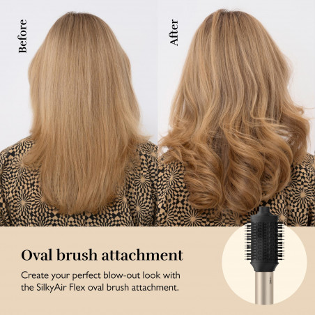 Aparat de coafat și uscat păr 8-în-1 Silk'n SilkyAir Flex SIF8PE1001, 1300 W, ondulare automată și reglare a temperaturii, 39-90 °C, 3 viteze, autocurățare, ionizare, negru/auriu