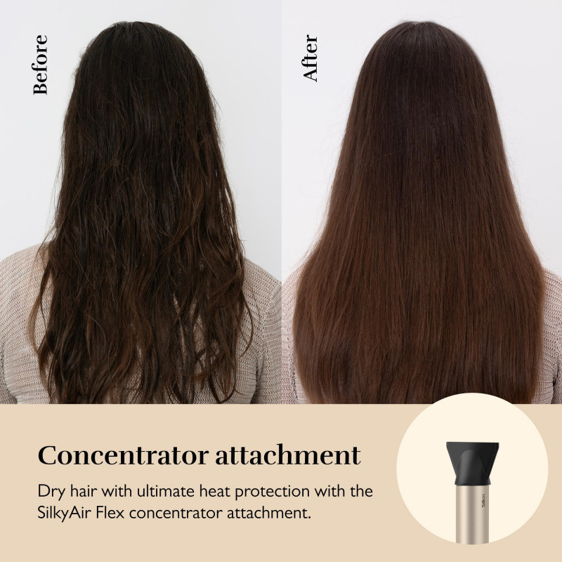 Aparat de coafat și uscat păr 8-în-1 Silk'n SilkyAir Flex SIF8PE1001, 1300 W, ondulare automată și reglare a temperaturii, 39-90 °C, 3 viteze, autocurățare, ionizare, negru/auriu