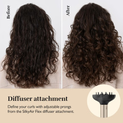 Aparat de coafat și uscat păr 8-în-1 Silk'n SilkyAir Flex SIF8PE1001, 1300 W, ondulare automată și reglare a temperaturii, 39-90 °C, 3 viteze, autocurățare, ionizare, negru/auriu
