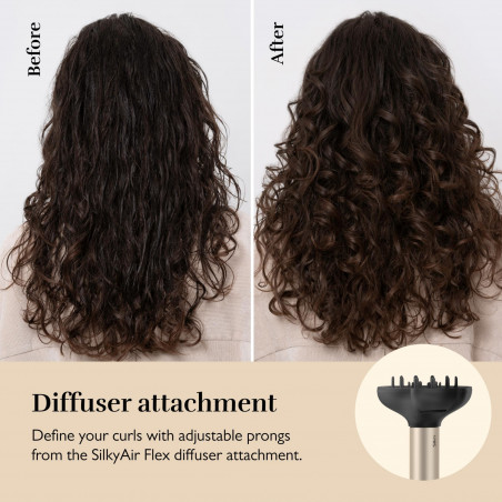 Aparat de coafat și uscat păr 8-în-1 Silk'n SilkyAir Flex SIF8PE1001, 1300 W, ondulare automată și reglare a temperaturii, 39-90 °C, 3 viteze, autocurățare, ionizare, negru/auriu