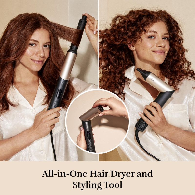 Aparat de coafat și uscat păr 8-în-1 Silk'n SilkyAir Flex SIF8PE1001, 1300 W, ondulare automată și reglare a temperaturii, 39-90 °C, 3 viteze, autocurățare, ionizare, negru/auriu