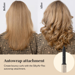 Aparat de coafat și uscat păr 8-în-1 Silk'n SilkyAir Flex SIF8PE1001, 1300 W, ondulare automată și reglare a temperaturii, 39-90 °C, 3 viteze, autocurățare, ionizare, negru/auriu