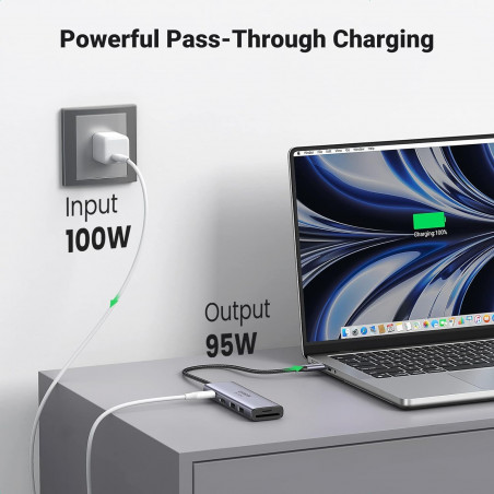 Statie de andocare 6in1 UGREEN CM511, PD 100 W, USB-C catre 3x USB-A/1x HDMI/1x SD/1x MicroSD, Pana la 4K la 60 fps, Gri