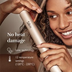 Placă de îndreptat părul Silk'n SilkyStraight SIS1PE1001, 45 W, 12 setări de temperatură, afișaj LED, plăci din titan, tehnologie cu infraroșu, ionizare, 120-230 °C, memorie, aur roz