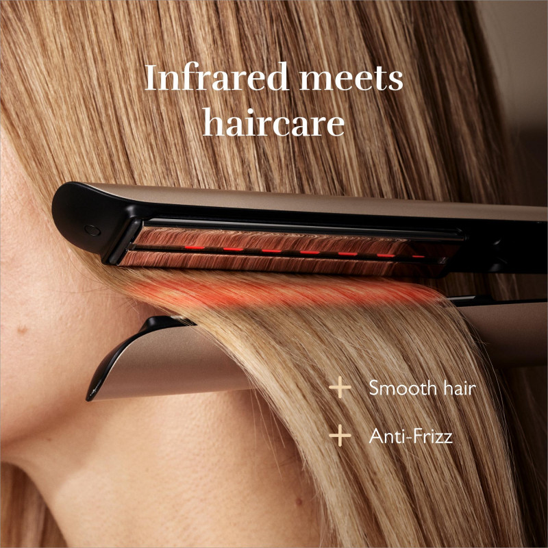 Placă de îndreptat părul Silk'n SilkyStraight SIS1PE1001, 45 W, 12 setări de temperatură, afișaj LED, plăci din titan, tehnologie cu infraroșu, ionizare, 120-230 °C, memorie, aur roz