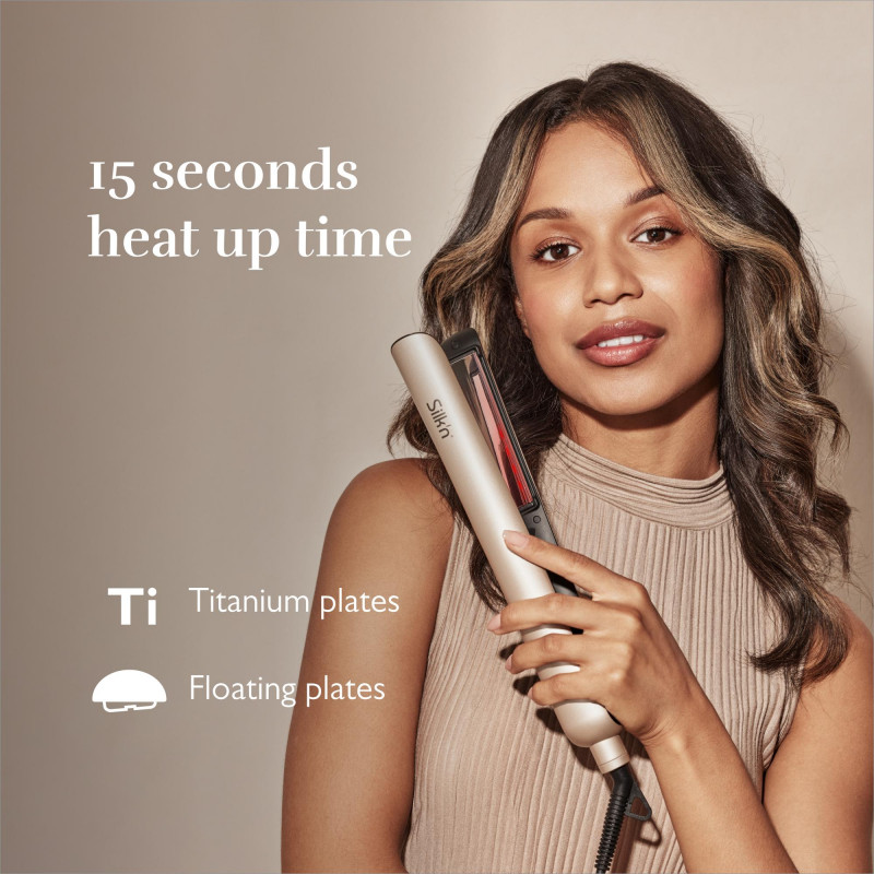 Placă de îndreptat părul Silk'n SilkyStraight SIS1PE1001, 45 W, 12 setări de temperatură, afișaj LED, plăci din titan, tehnologie cu infraroșu, ionizare, 120-230 °C, memorie, aur roz