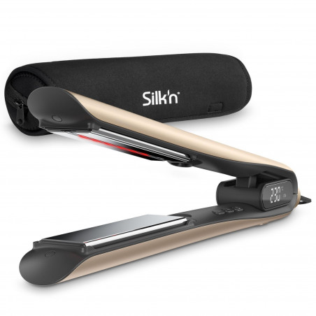 Placă de îndreptat părul Silk'n SilkyStraight SIS1PE1001, 45 W, 12 setări de temperatură, afișaj LED, plăci din titan, tehnologie cu infraroșu, ionizare, 120-230 °C, memorie, aur roz