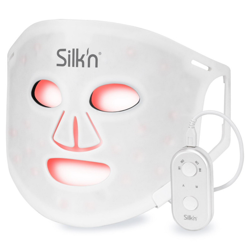 Mască fototerapeutică pentru față Silk'n LED Face Mask 100 FLM100PE1001, autonomie de 130 de minute, 4 moduri, sesiune de 10 minute, design flexibil, alb