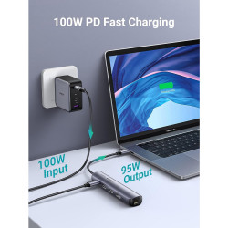 Stație de andocare 5-în-1 UGREEN CM418, PD 100 W, USB-C către 1xUSB-C (PD)/2xUSB-A/1xHDMI/RJ45, 4K la 30 fps, gri