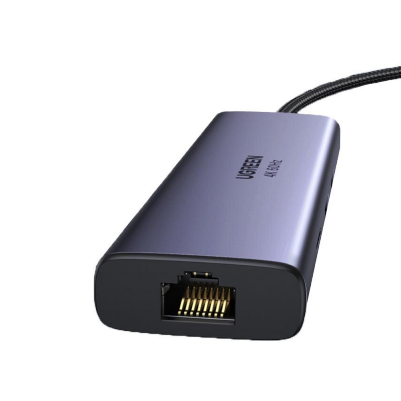 Adaptor multifuncțional 6-în-1 UGREEN CM512, USB-C, 3x USB-A 3.0, HDMI, RJ45 LAN, USB-C PD, 4K la 30 Hz, Gri
