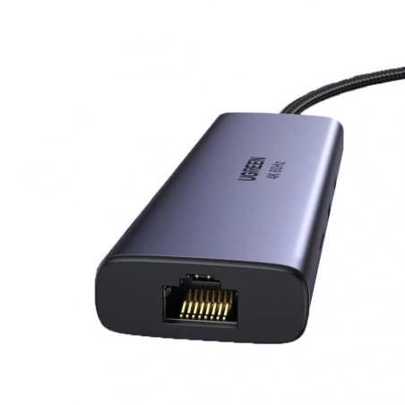 Adaptor multifuncțional 6-în-1 UGREEN CM512, USB-C, 3x USB-A 3.0, HDMI, RJ45 LAN, USB-C PD, 4K la 30 Hz, Gri