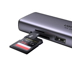 Adaptor multifuncțional 6-în-1 UGREEN CM512, USB-C, 3x USB-A 3.0, HDMI, RJ45 LAN, USB-C PD, 4K la 30 Hz, Gri
