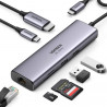 Adaptor multifuncțional 6-în-1 UGREEN CM512, USB-C, 3x USB-A 3.0, HDMI, RJ45 LAN, USB-C PD, 4K la 30 Hz, Gri