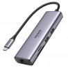 Adaptor multifuncțional 6-în-1 UGREEN CM512, USB-C, 3x USB-A 3.0, HDMI, RJ45 LAN, USB-C PD, 4K la 30 Hz, Gri