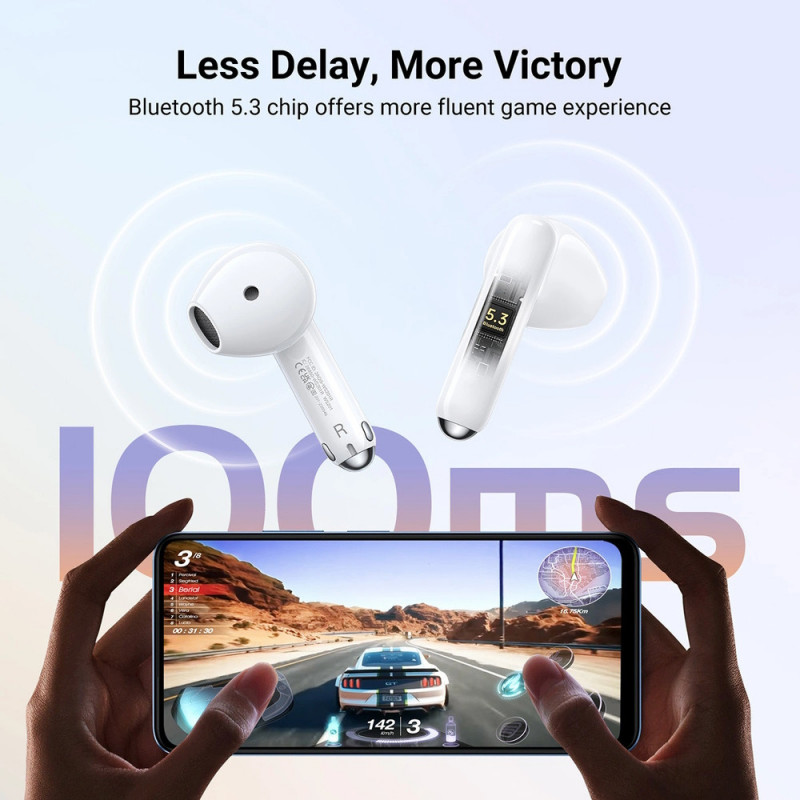 Casti fara fir UGREEN HiTune H5 TWS WS201, 6 ore, Reducere activa a zgomotului (ANC), IPX5, Cpmandă tactila, Bluetooth 5.3, Alb