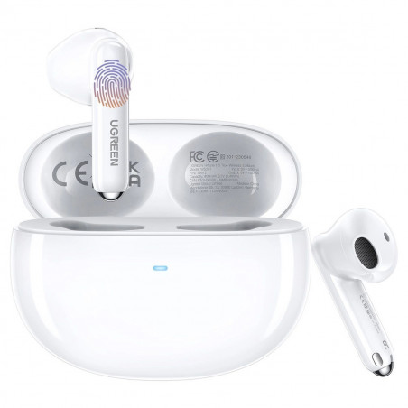 Casti fara fir UGREEN HiTune H5 TWS WS201, 6 ore, Reducere activa a zgomotului (ANC), IPX5, Cpmandă tactila, Bluetooth 5.3, Alb