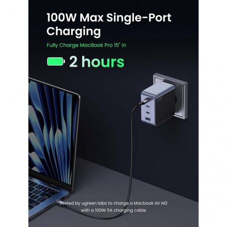 Încărcător UGREEN GaN X565, PD 3.0 100 W, 3xUSB-C/1xUSB-A, tehnologie GaN, ,  Gri