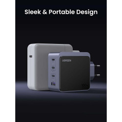 Încărcător UGREEN GaN X565, PD 3.0 100 W, 3xUSB-C/1xUSB-A, tehnologie GaN, ,  Gri