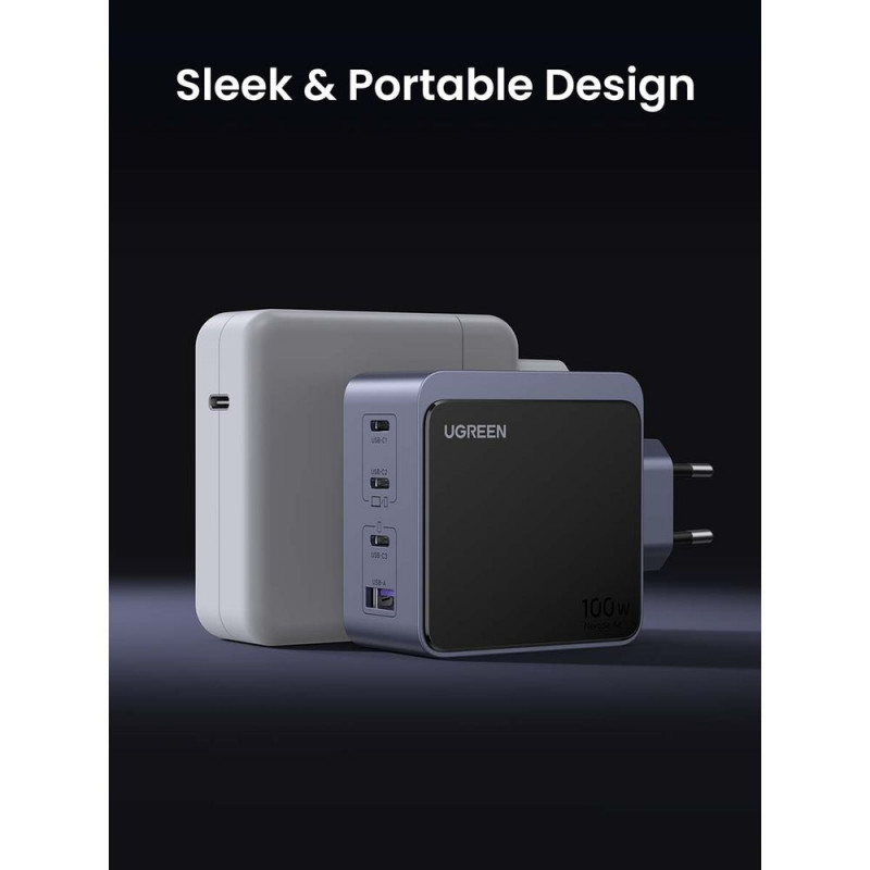 Încărcător UGREEN GaN X565, PD 3.0 100 W, 3xUSB-C/1xUSB-A, tehnologie GaN, ,  Gri