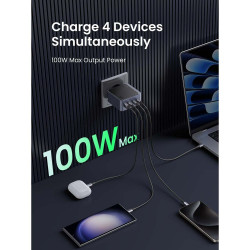 Încărcător UGREEN GaN X565, PD 3.0 100 W, 3xUSB-C/1xUSB-A, tehnologie GaN, ,  Gri