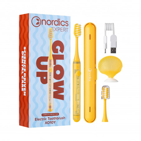 Periuta de dinti electrica Nordics XO10Y SOFT, 3 moduri, IPX7, Timer 30 sec, Autonomie 120 zile, USB-C, Galben