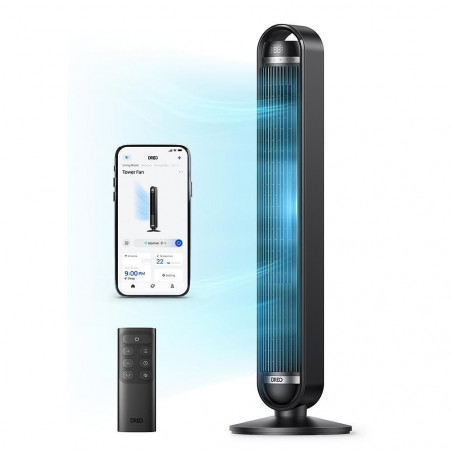 Ventilator turn Dreo Cruiser TF611S, 107 cm, 2501 m³/h, 9 viteze, 4 moduri, oscilație, aplicație mobilă, negru