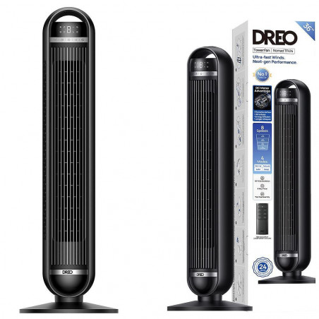 Ventilator turn Dreo Nomad TF414, 35 W, 92 cm, 1961 m³/h, 8 viteze, 4 moduri, oscilație, negru