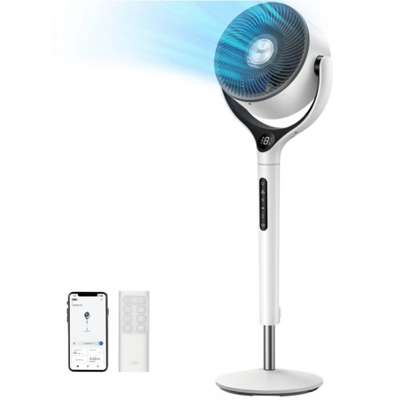 Ventilator Dreo TurboPoly™ Fan 565S, 36 W, 6 moduri, 9 viteze, oscilație 3D 120°, aplicație mobilă, Wi-Fi, RGB, HyperSilent, alb