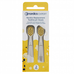 Set 2 capete pentru periutele de dinti electrice pentru copii Nordics, Compatibile cu modelele CA078, CA2610 si CA910, Peri moi DuPont, Galben