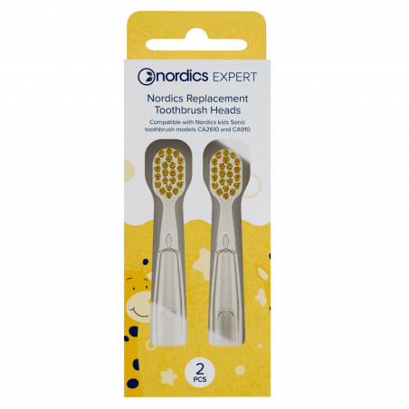 Set 2 capete pentru periutele de dinti electrice pentru copii Nordics, Compatibile cu modelele CA078, CA2610 si CA910, Peri moi DuPont, Galben