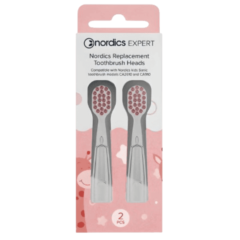 Set 2 capete pentru periutele de dinti electrice pentru copii Nordics, Compatibile cu modelele CA078, CA2610 si CA910, cu peri moi DuPont, Roz