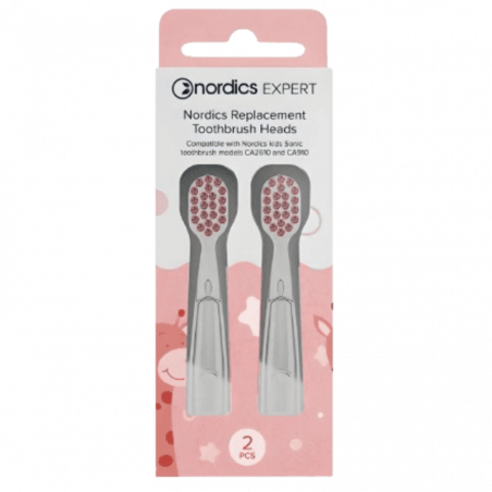 Set 2 capete pentru periutele de dinti electrice pentru copii Nordics, Compatibile cu modelele CA078, CA2610 si CA910, cu peri moi DuPont, Roz