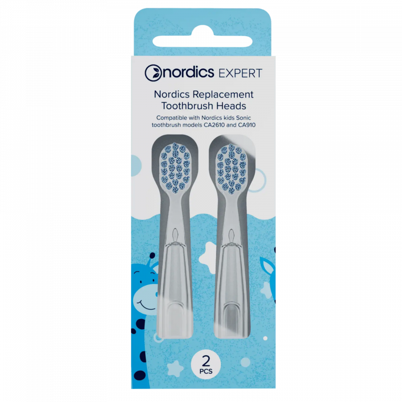 Set 2 capete pentru periutele de dinti electrice pentru copii Nordics, Compatibile cu modelele CA078, CA2610 si CA910, Peri moi DuPont, Albastru