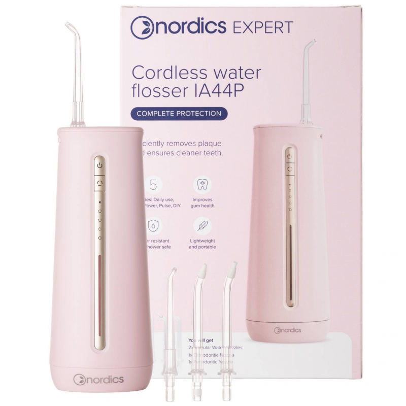 Irigator dentar Nordics IA44P, 230 ml, IPX8, 5 moduri, 5 intensitati ale jetului, USB-C, Roz