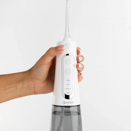 Irigator dentar Nordics Expert EA139W, 300 ml, 5 moduri, 5 jeturi de aer, IPX7, Duza rotativa la 360°, USB-C, Alb