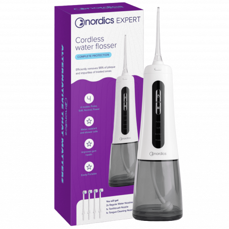 Irisă dentară Nordics Expert EA139B, 300 ml, 5 moduri, 5 jeturi de aer, IPX7, duză rotativă la 360°, USB-C, negru