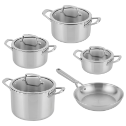 Set de oale și tigaie Ninja EverClad C95000DE, 5 piese, oțel inoxidabil, potrivite și pentru cuptor până la 315 °C, compatibile cu plitele cu inducție, fără PFAS, inox