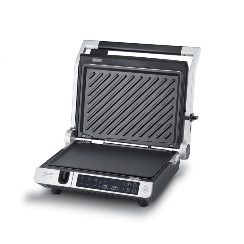 Grătar electric 3 în 1 Caso Germany SteakMaster Pro, 2000 W, 34 x 24 cm, 80-240 °C, acoperire ceramică, cronometru, comandă tactilă, inox/negru