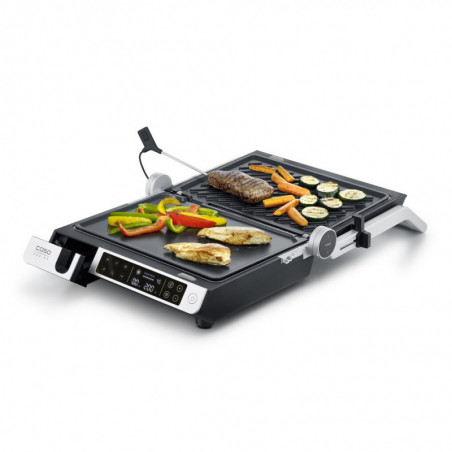 Grătar electric 3 în 1 Caso Germany SteakMaster Pro, 2000 W, 34 x 24 cm, 80-240 °C, acoperire ceramică, cronometru, comandă tactilă, inox/negru