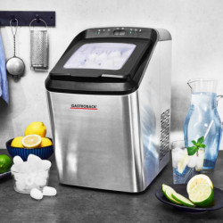 Mașină de gheață Gastroback Bartender Pro 41143, 145 W, 15 kg/24 ore, 2,8 l, 2 dimensiuni, R600a, LED, fără CFC, inox/negru
