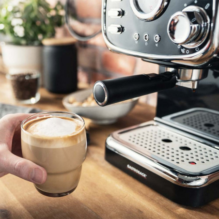 Mașină de espresso de design Gastroback Basic 42615, 1100 W, 15 bari, 1,25 l, încălzitor de cești, piese detașabile, port-filtru, negru